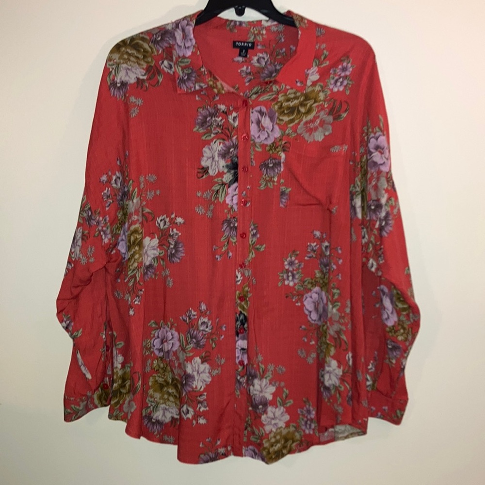 Torrid linen drop shoulder button front shirt 2X 2